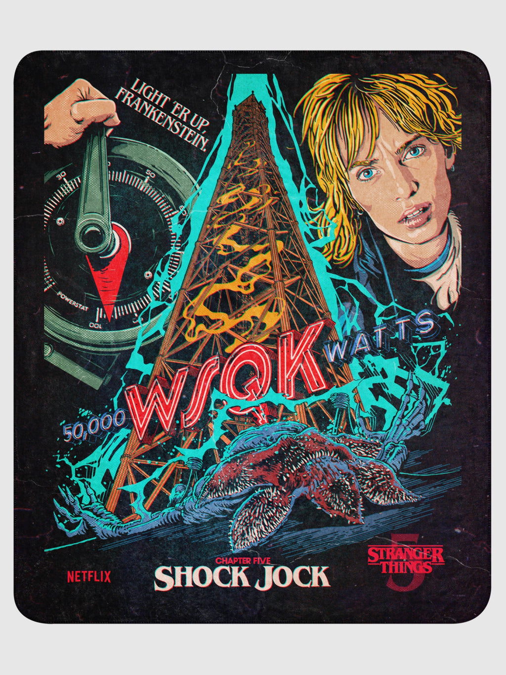 Stranger Things Season 5 Butcher Billy Shock Jock Sherpa Blanket