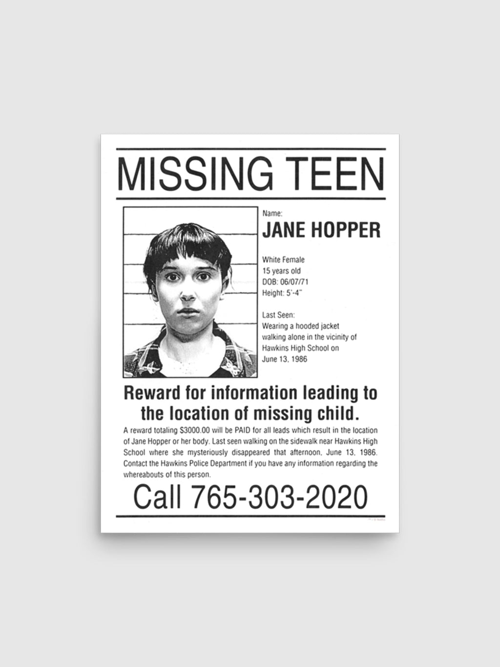 Stranger Things Poster Missing Jane